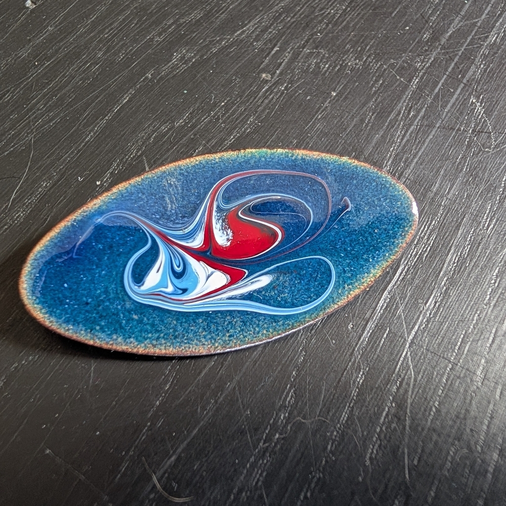 Handcrafted Artisan Enamel Oval Pin Original Boho Chic Nomadic Retro 2" x 1"
